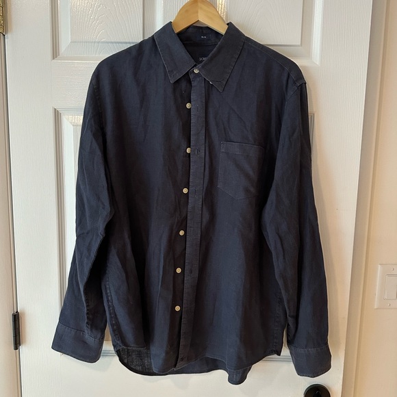 J. Crew Men's Navy Blue Button-Up Shirt 100% linen - Picture 1 of 5